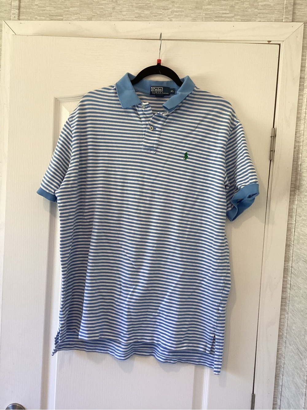 Polo by Ralph Lauren Blue & White Striped Short-Sleeve Polo XL EUC